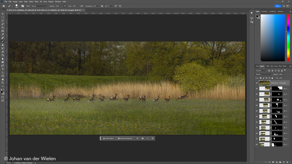 Nu maakt Photoshop er een mooi beeld van wat ik kan opslaan als PSD en verder bewerken in Lightroom.