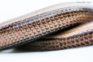 Een detailopname van het glanzende lichaam van de hazelworm 
